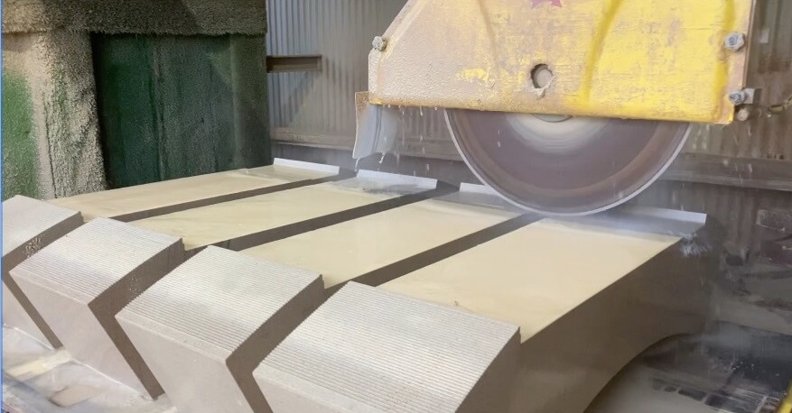 Buxton Architectural Stone - CNC Saw Cutting The Radiused Rebated Ashlar Shrovetide Stand 1