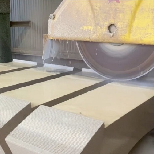 Buxton Architectural Stone - CNC Saw Cutting The Radiused Rebated Ashlar Shrovetide Stand Feature